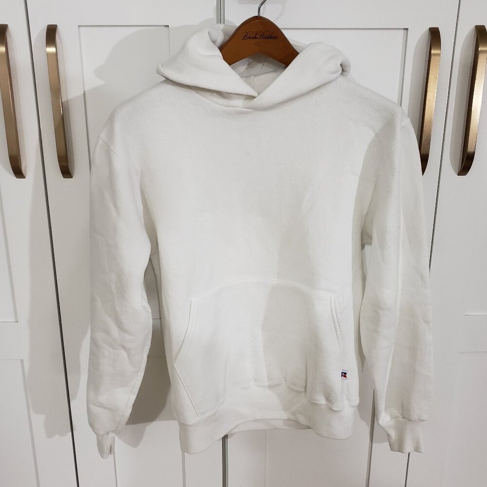 Russell Hoodie Womens M White Vintage Athletic Pullover Sweatshirt Made in USA